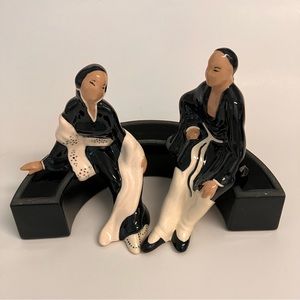Asian Man & Woman Shelf Sitters on Oval Planter